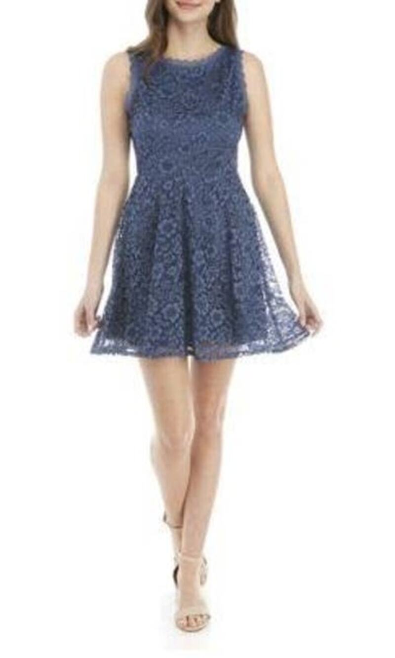 AS U WISH *NWT* Skater Mini Dress Size L Floral Lace Sleeveless Blue Flirty Sexy